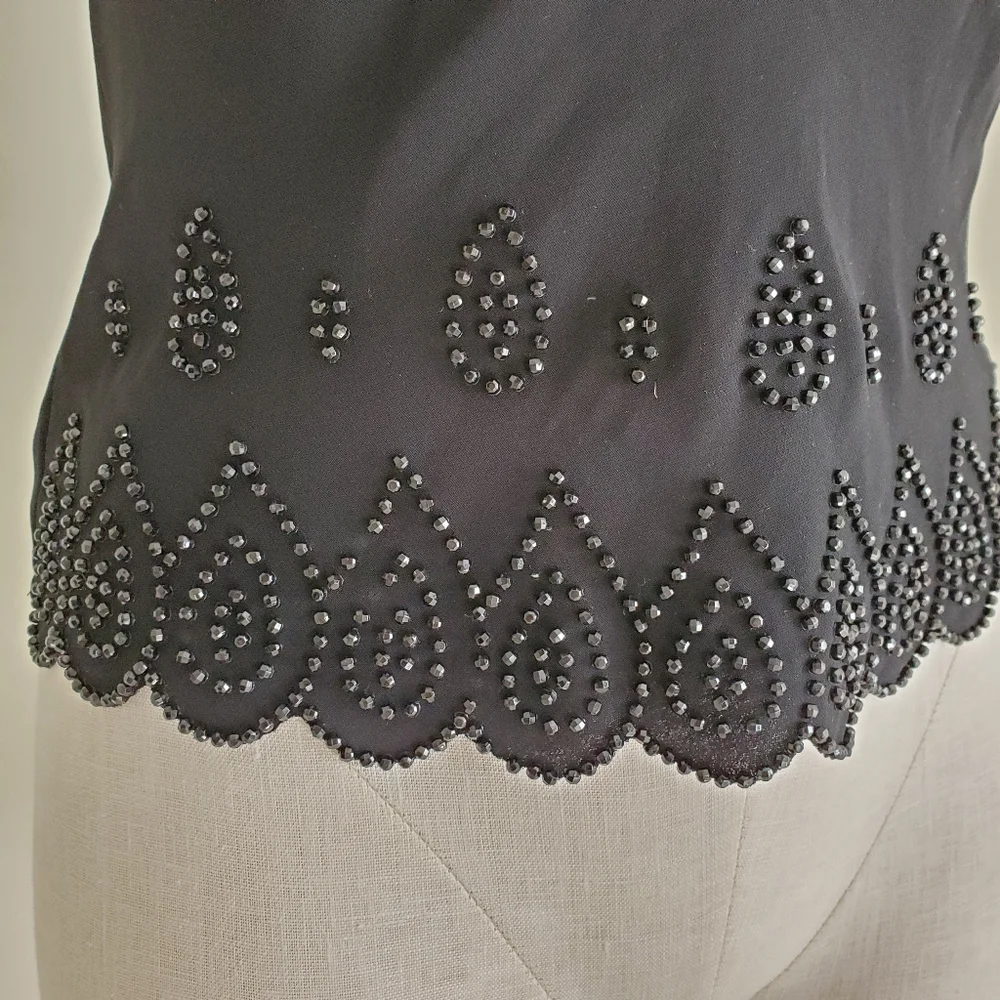90s Vintage Black Cowl Neck Top with beaded scalloped trim and strappy back - Picture 4 of 5